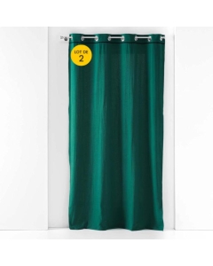 Lot de 2 rideaux à oeillets 140 x 240 cm Coton lavé Linette Emeraude