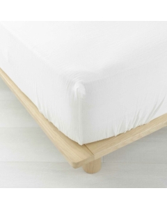 Drap housse 2 personnes 140 x 190 cm double gaze coton 57 fils Angelia Blanc