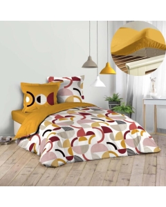 Pack parure de couette 240 x 220 cm Neoline + drap housse 140 x 190 x 30 Jaune