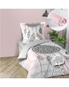 Pack parure de couette enfant 140x200 cm Namaste + drap housse 90x190 Rose