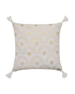 Coussin déhoussable avec pompons 45 x 45 cm – Polycoton imprimé métallisé Layoa