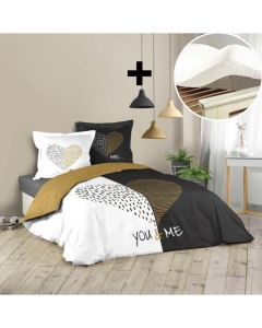 Pack parure de couette 220x240 cm Miu + drap housse 140x190 Blanc