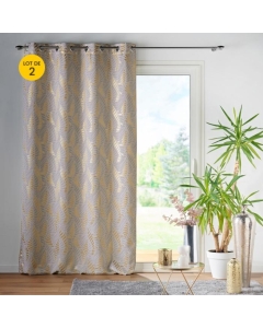 Lot de 2 Rideaux à occultant 140 x 260 cm à oeillets Imprimé Métallisé Lyra Blanc