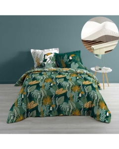 Pack housse de couette 220x240 cm Brazilia + drap housse 140x190 Blanc