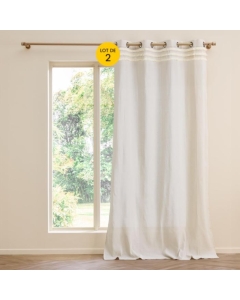 Lot de 2 Rideaux à Œillets Vertis - 140 x 240 cm - Polycoton Uni avec Franges
