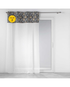 Lot de 2 Voilages 140 x 240 cm voile sablé + haut velours Clairine Gris