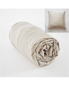 Ensembe drap housse 160 x 200 cm + 2 taies 60 x 60 cm en bambou de satin Salomé Naturel