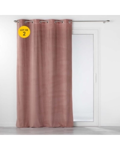 Lot de 2 Rideaux tamisant à oeillets 140 x 260 cm velours relief Velouriane Rose