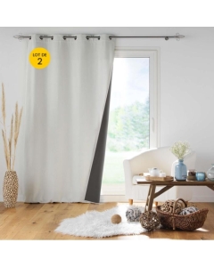 Lot de 2 Rideau à oeillets 140 x 260 cm doublé polaire isolant Jupiter Naturel