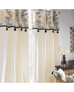 Lot de 2 Rideaux a oeillets 140 x 240 cm  polycoton + pompons  Papaya