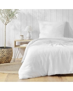 Parure de lit 140 x 200 cm double gaze coton uni 57 fils Angelia Blanc
