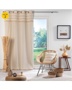 Lot de 2 Rideaux  tamisant en coton 140 x 240 cm Atlas naturel