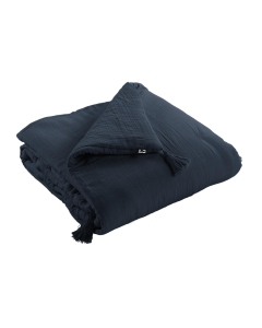 Bout de lit double gaze de coton Luxe 90 x 200 cm Gaia Bleu foncé