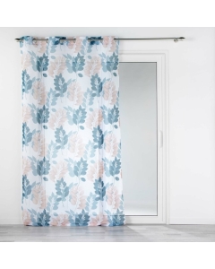 Voilage a oeillets 140 x 240 cm voile sablé imprimé Belline Blanc-bleu