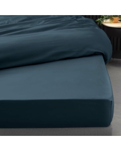 Drap housse 1 personne 90 x 190 cm percale uni 78 fils percaline Bleu Nuit