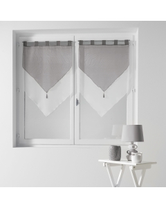 Paire pompon passants 2 x 60 x 90 cm voile bicolore duo Blanc/Gris