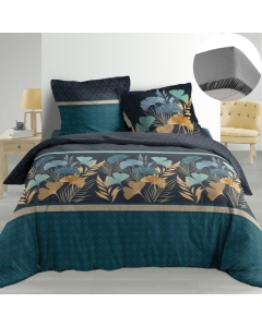 Pack Housse de couette 220x240 cm Percale luxe  Blondy + drap housse 140x190x30 Gris