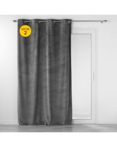 Lot de 2 Rideaux tamisant à oeillets 140 x 260 cm velours relief Velouriane Gris