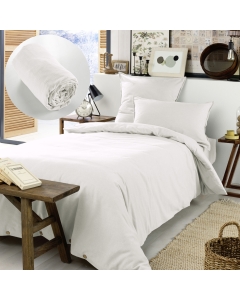 Pack Housse de couette chaude en flanelle 140 x 200 cm + drap housse 90x190  Blanc