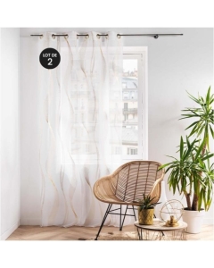 Lot de 2 voilages a oeillets 140 x 240 cm  imprimé metallisé Elona Or