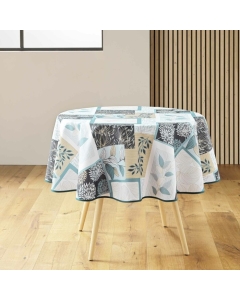 Nappe ronde (0) 180 cm polyester imprime faya Sauge