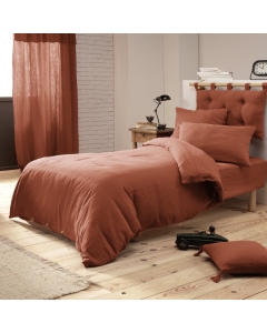Pack Parure de couette 140x200 cm + Drap housse 90x190 + 1 taie Gaze de coton Bio Terracotta