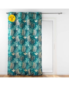 Lot de 2 Rideaux déco à oeillet 140 x 260 cm polyester imprimé Ornella Emeraude