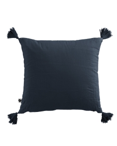 Coussin déhoussable avec pompons gaze de coton 40 x 40 cm gaia minuit Bleu foncé