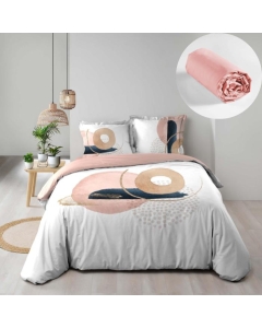 Pack parure de couette 260 x 240 cm Novaline + drap housse 140 x 190 cm Beige