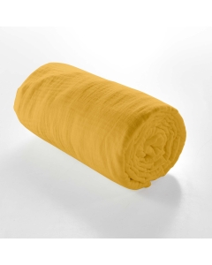 Drap housse 2 personnes 160 x 200 cm double gaze coton 57 fils Angelia Jaune