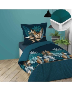 Pack parure de couette enfant 140x200 cm Alianor + drap housse 90x190 Pétrole