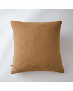 Taie d'oreiller brodée en gaze de coton 60 x 60 cm Gaïa Boho Camel