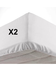 Lot de 2 Draps housse bonnet 30 cm 2 personnes 140 x 190 cm microfibre Oscar Blanc