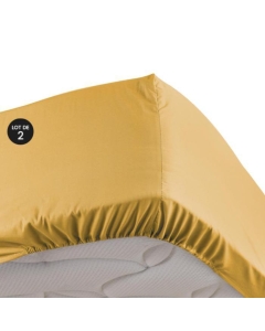 Lot de 2 Draps housse Jaune 140 x 190 cm en percale bonnet 30 cm