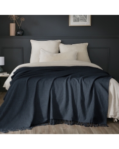 Plaid 180 x 220 cm en coton texturé Sixtine – Bleu Marine