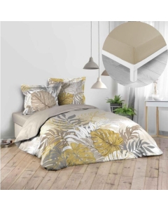 Pack parure de couette 240 x 220 cm Mogador + drap housse 140 x 190 x 30 Beige