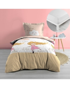 Pack parure de couette enfant Trotti 140 x 200 cm + drap housse 90 x 190 x 30 Blanc