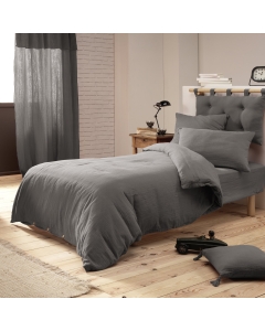 Housse de couette gaze de coton Bio 140x200 cm 1 personne Gris anthracite