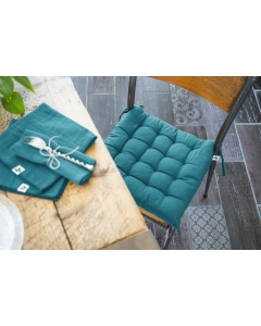 Assise matelassée 38 x 38 cm coton uni kala paon Bleu