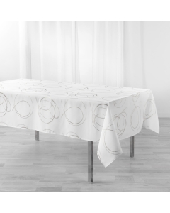 Nappe rectangle 150 x 300 cm polyester imprimé metallisé Bully Blanc