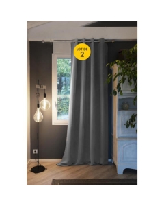 Lot de 2 Rideaux luxe occultant + isolant phonique polaire L180 x H260 cm Laponie Anthracite