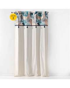 Lot de 2 rideaux a oeillets 140 x 240 cm en coton + haut metallisé Alianor Naturel