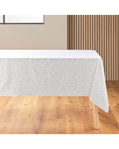 Nappe rectangle 140 x 240 cm microfibre imprimee metallisee mikado Blanc/or
