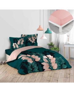 Pack parure de couette 240 x 220 cm Belline + drap housse 140 x 190 x 30 Rose