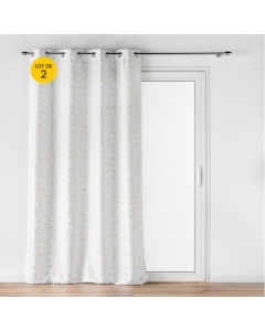 Lot de 2 rideaux a oeillets 140 x 260 cm polyester imprime metallisé Louxor Blanc