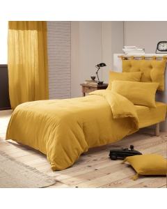 Pack Parure de couette 140x200 cm + Drap housse 90x190 + 1 taie Gaze de coton Bio Jaune