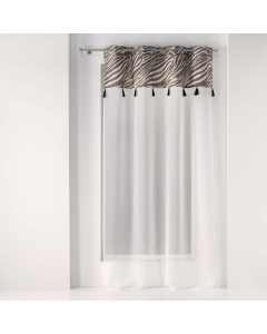panneau a oeillets 140 x 240 cm voile sable+top imprime+pompon maroni