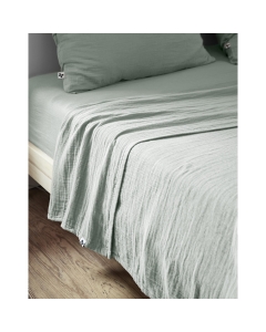 Drap plat 270 x 300 cm – Gaze de coton Gaïa eucalyptus