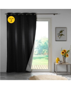 Lot de 2 rideaux isolant phonique thermique occultant 140 x 260 cm Darko Noir