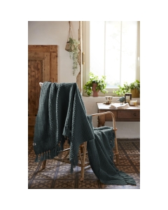 Plaid à franges 180 x 220 cm  bouteille recyclé Gabin Gris foncé